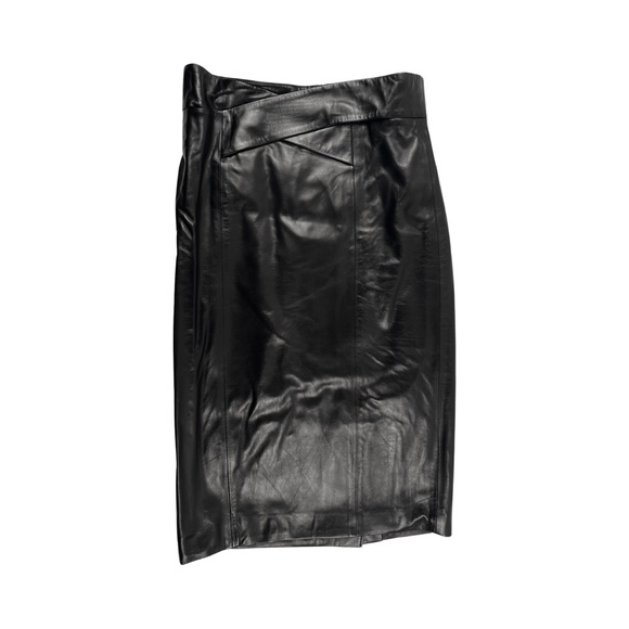 Carolina Herrera Mid Length High Waist Pencil Skirt • Black Lamb Leather